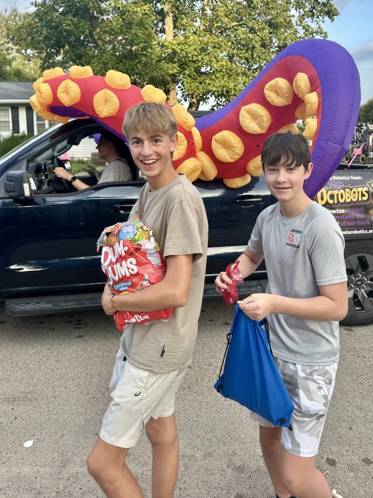 Handing out candy